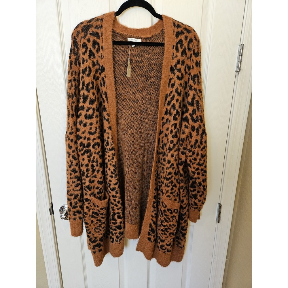 NWT Maurices Animal Print Black Rust Long Sleeve Open Front Cardigan, Plus 4X
